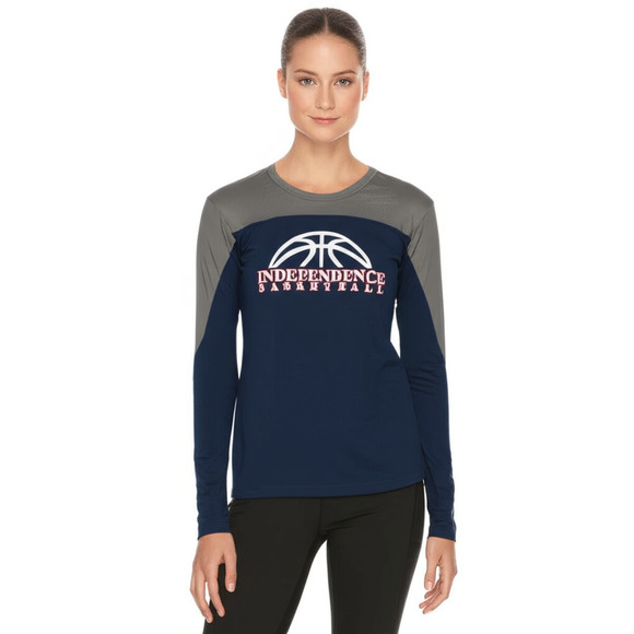 Badger Navy Blue Grey Performance Shirt Womens Small Long Sleeve Athletic Sporty - Picture 1 of 7